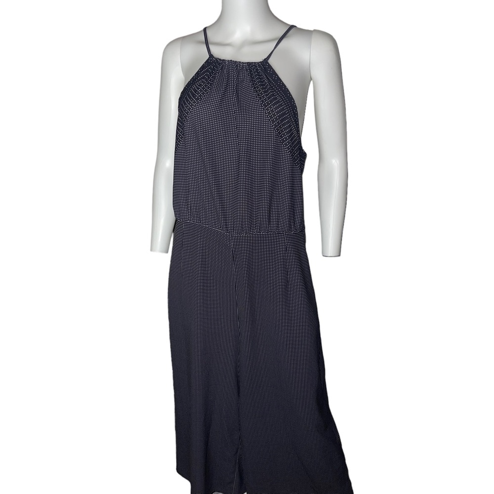 Vintage H&M Navy Blue Polka Dot Halter Jumpsuit/Playsuit  Wide Leg Sz 14